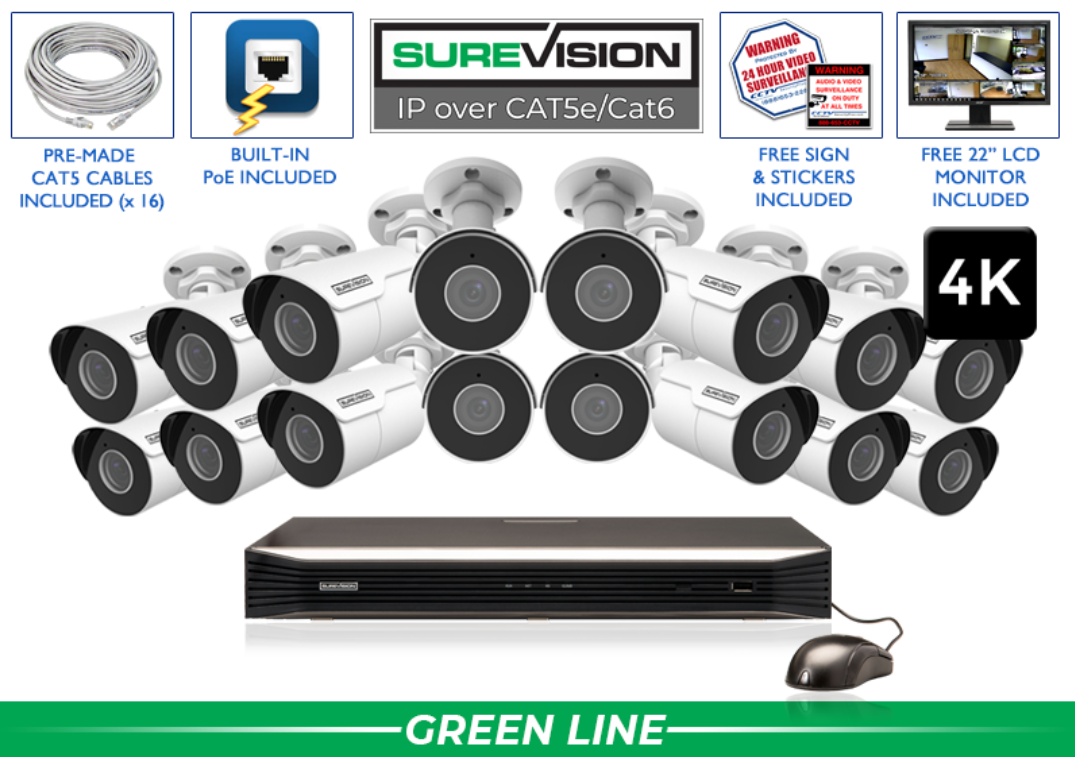 4K HD IP System with 8 Channel NVR - Audio - Night Vision / SV-4IPBA8-N