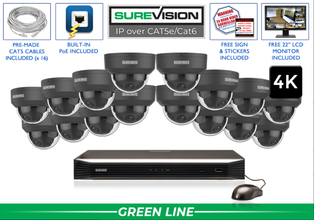 4K 8MP Vandal Dome IP System with 8 Channel NVR/ SV-4IPVP8-B-N