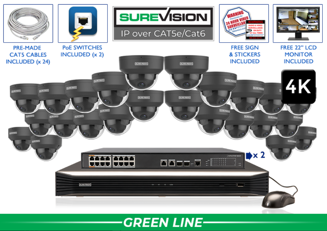 4K 8MP Vandal Dome IP System with 8 Channel NVR/ SV-4IPVP8-B-N