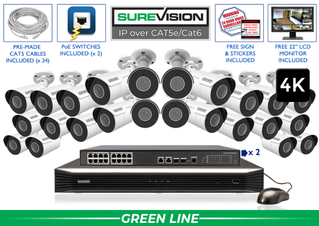 4K HD IP System with 8 Channel NVR - Audio - Night Vision / SV-4IPBA8-N