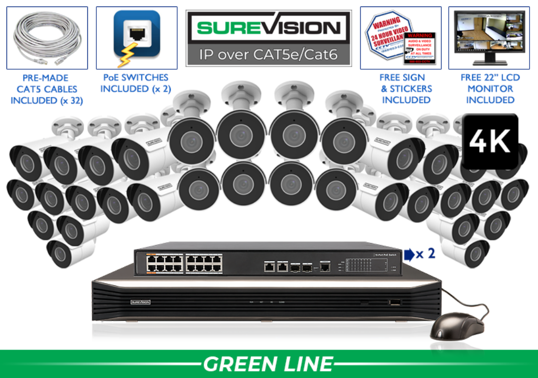 4K HD IP System with 8 Channel NVR - Audio - Night Vision / SV-4IPBA8-N