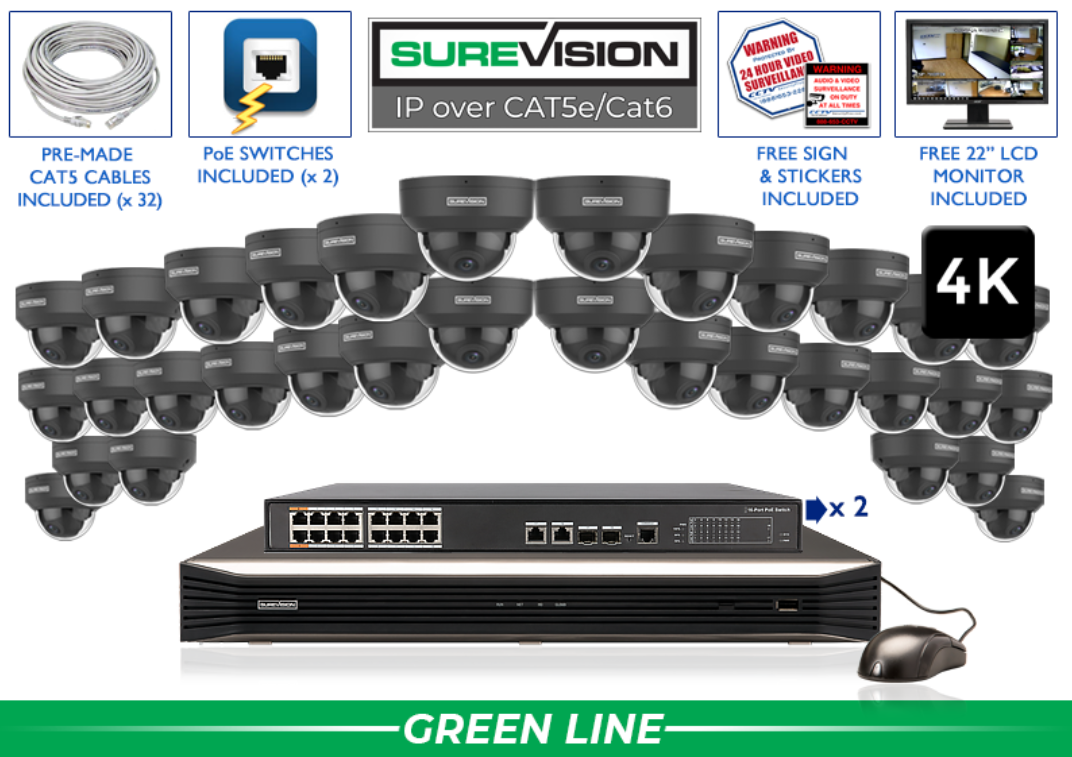 4K 8MP Vandal Dome IP System with 8 Channel NVR/ SV-4IPVP8-B-N