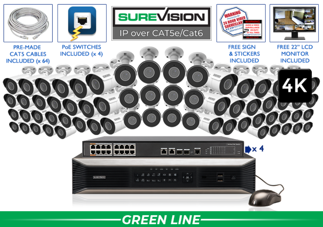 4K HD IP System with 8 Channel NVR - Audio - Night Vision / SV-4IPBA8-N