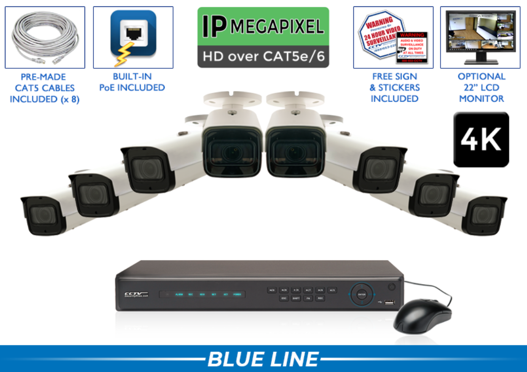 4K - 8MP (AI) IP Motorized System 200 Foot Night Vision / CSP-4POEMX8-A3