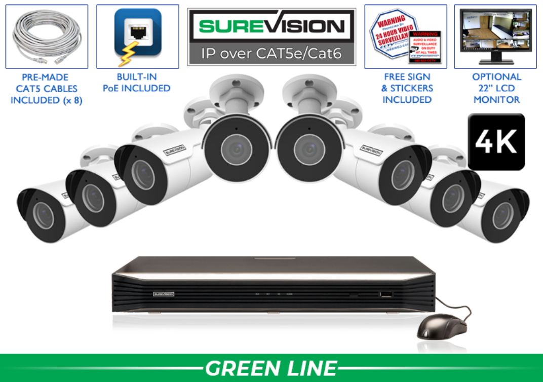 4K HD IP System with 8 Channel NVR - Audio - Night Vision / SV-4IPBA8-N